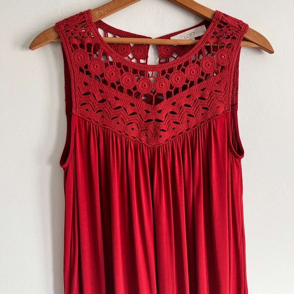 LOFT Red Crochet Soft Dress Size - Picture 3 of 6